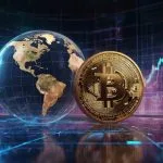 Central Bank Digital Currency (CBDC) concept showing a digital coin with global financial technology elements.