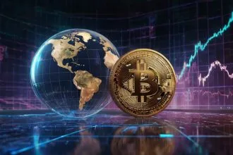 Central Bank Digital Currency (CBDC) concept showing a digital coin with global financial technology elements.