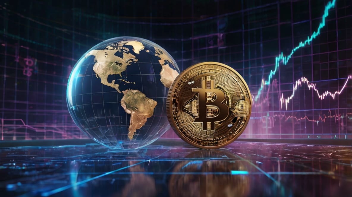 Central Bank Digital Currency (CBDC) concept showing a digital coin with global financial technology elements.