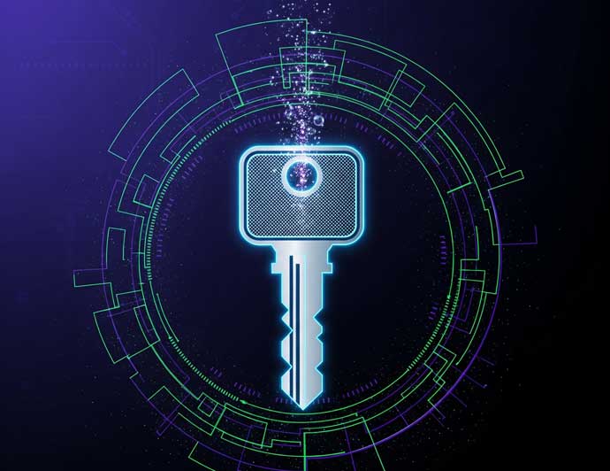 Quantum Computing in 2025: How It Will Transform AI and Data Security Abstract digital key with a protective shield and quantum particle effects, illustrating post-quantum cryptography concepts.