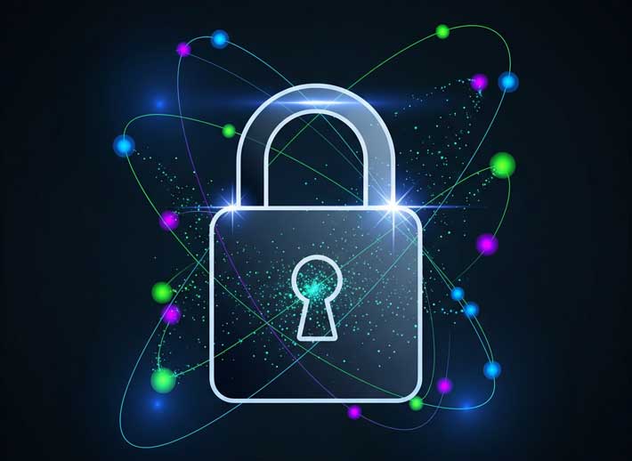 Quantum Computing in 2025: How It Will Transform AI and Data Security Vector-style graphic of a digital lock surrounded by quantum particles, representing quantum key distribution and future data security.