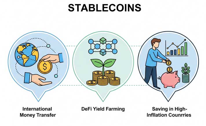 Stable Coin Guide (2025): Best Stablecoins List, Prices & How They Work Three common real-world uses of stable coins: cross-border payments, DeFi, and saving in unstable economies