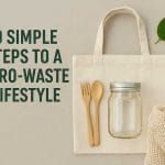 A minimalist setup with reusable items, compost bin, and eco-friendly products illustrating a zero-waste lifestyle