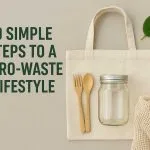 A minimalist setup with reusable items, compost bin, and eco-friendly products illustrating a zero-waste lifestyle