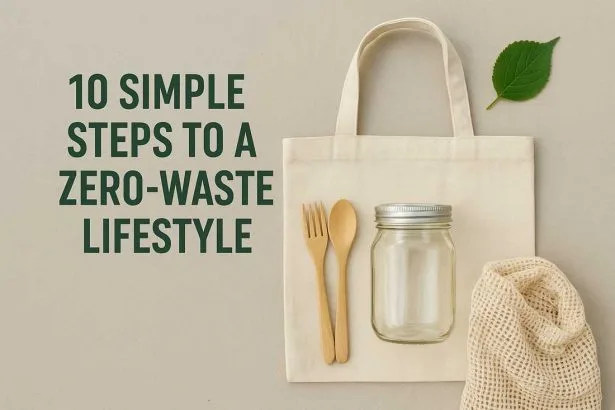 A minimalist setup with reusable items, compost bin, and eco-friendly products illustrating a zero-waste lifestyle