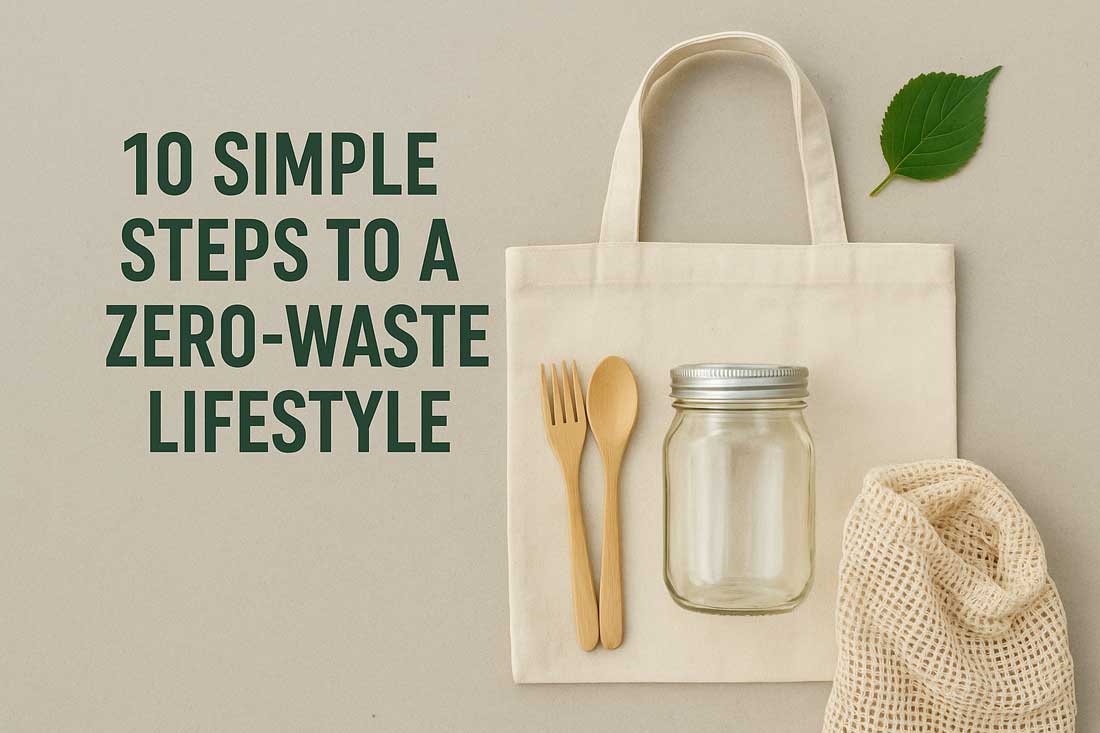 A minimalist setup with reusable items, compost bin, and eco-friendly products illustrating a zero-waste lifestyle