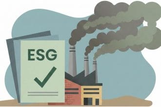 esg scores misleading investors illustrated as sustainability claims on paper hiding real environmental impact