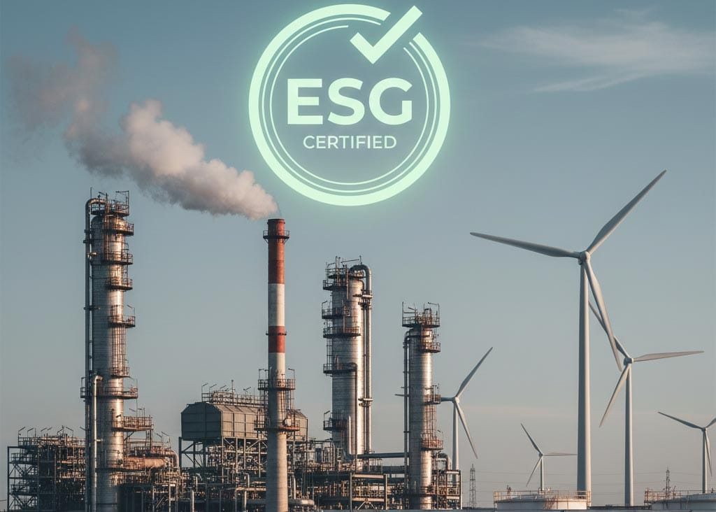 Illustration showing a polluting company with a high ESG score